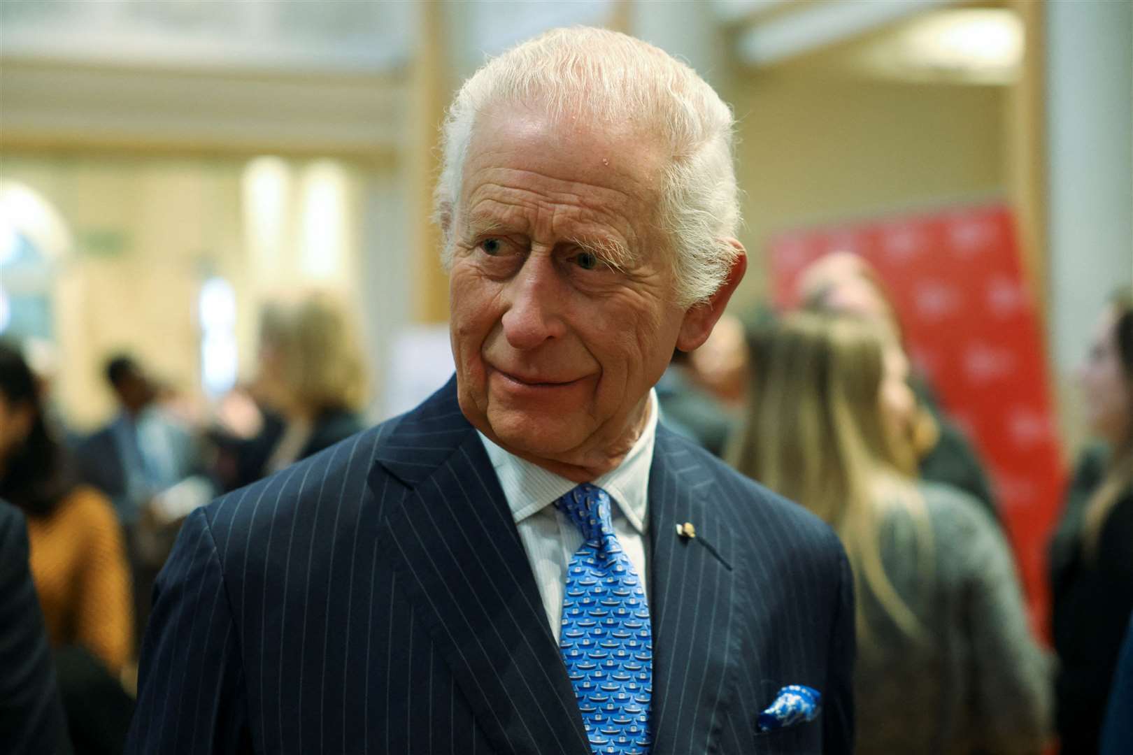 The King during a visit to St Peter’s Church to meet and thank DEC staff, aid workers and volunteers ( Mina Kim/PA)