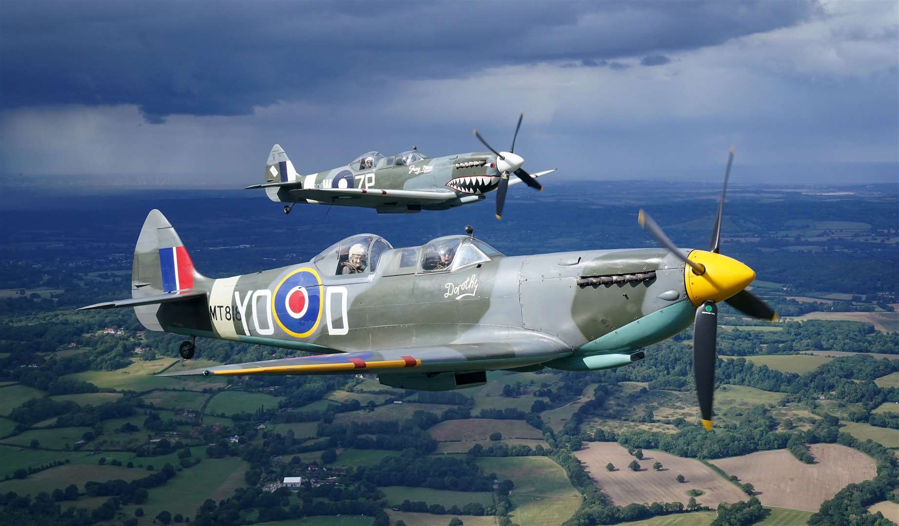 Ms Hall and Ms Barron took to the skies in a pair of Spitfires (Gareth Fuller/PA)