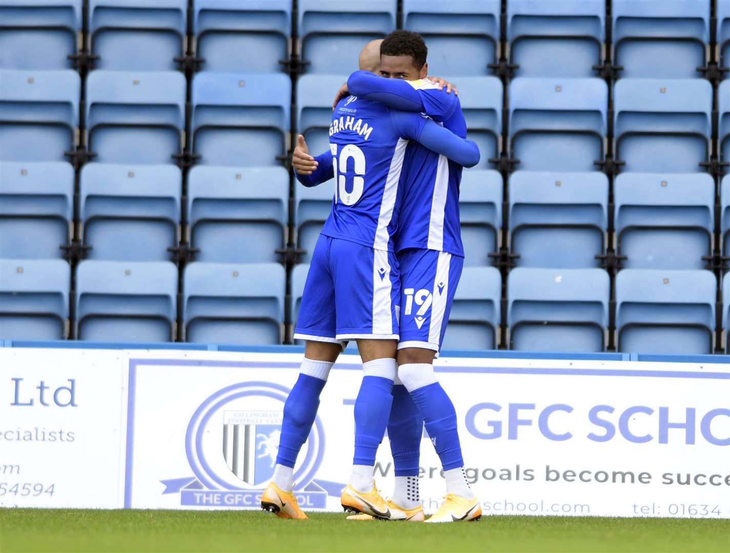 Vadaine Oliver and Jordan Graham celebrate the opening goal on Saturday Picture: Barry Goodwin