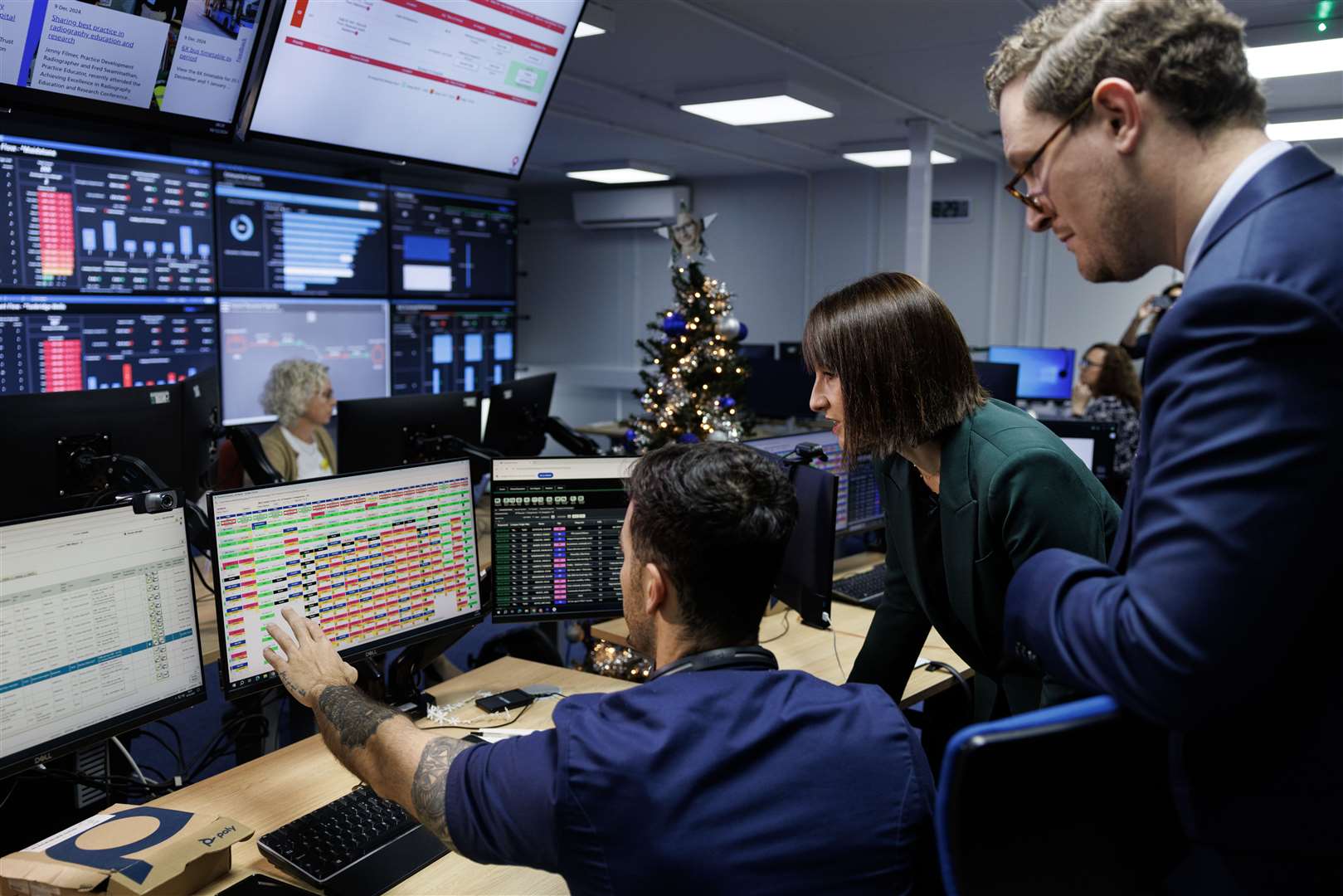 Ms Reeves and Chief Secretary to the Treasury Darren Jones spoke with staff in a control centre during their visit to Maidstone Hospital (Dan Kitwood/PA)