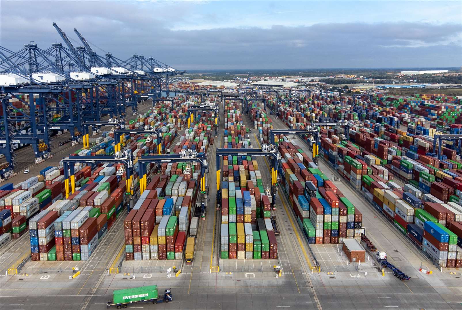 Thousands of shipping containers at the Port of Felixstowe in Suffolk (PA)