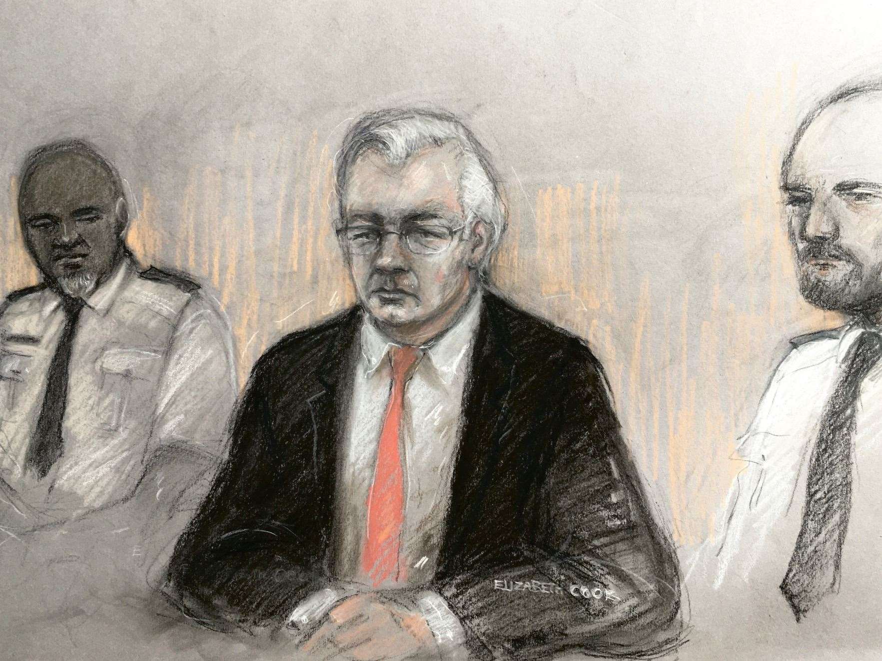 Court artist sketch of Julian Assange at the Old Bailey last week (Elizabeth Cook/PA)