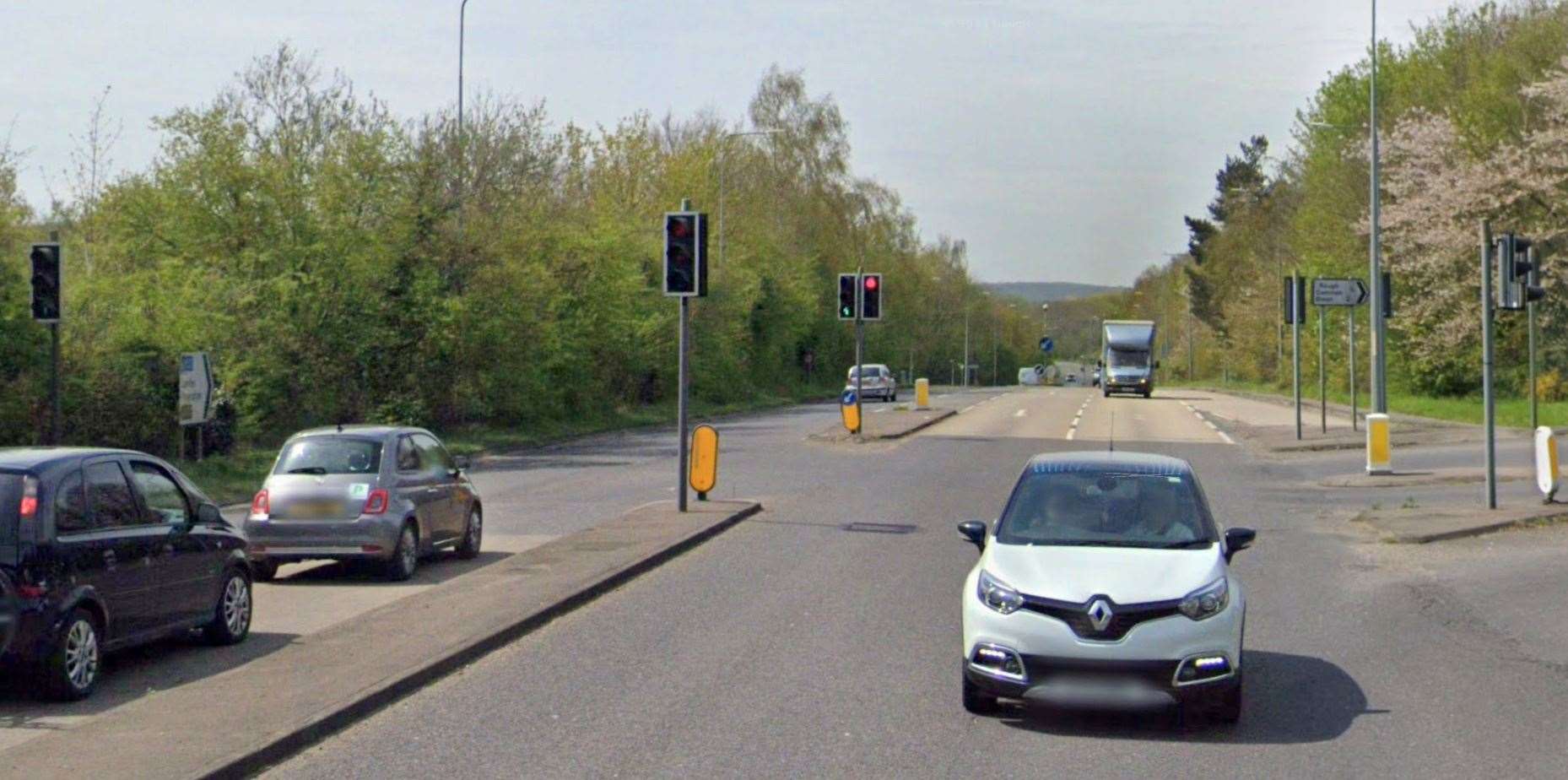 The A2050 in Harbledown, Canterbury, is fully blocked. Picture: Google