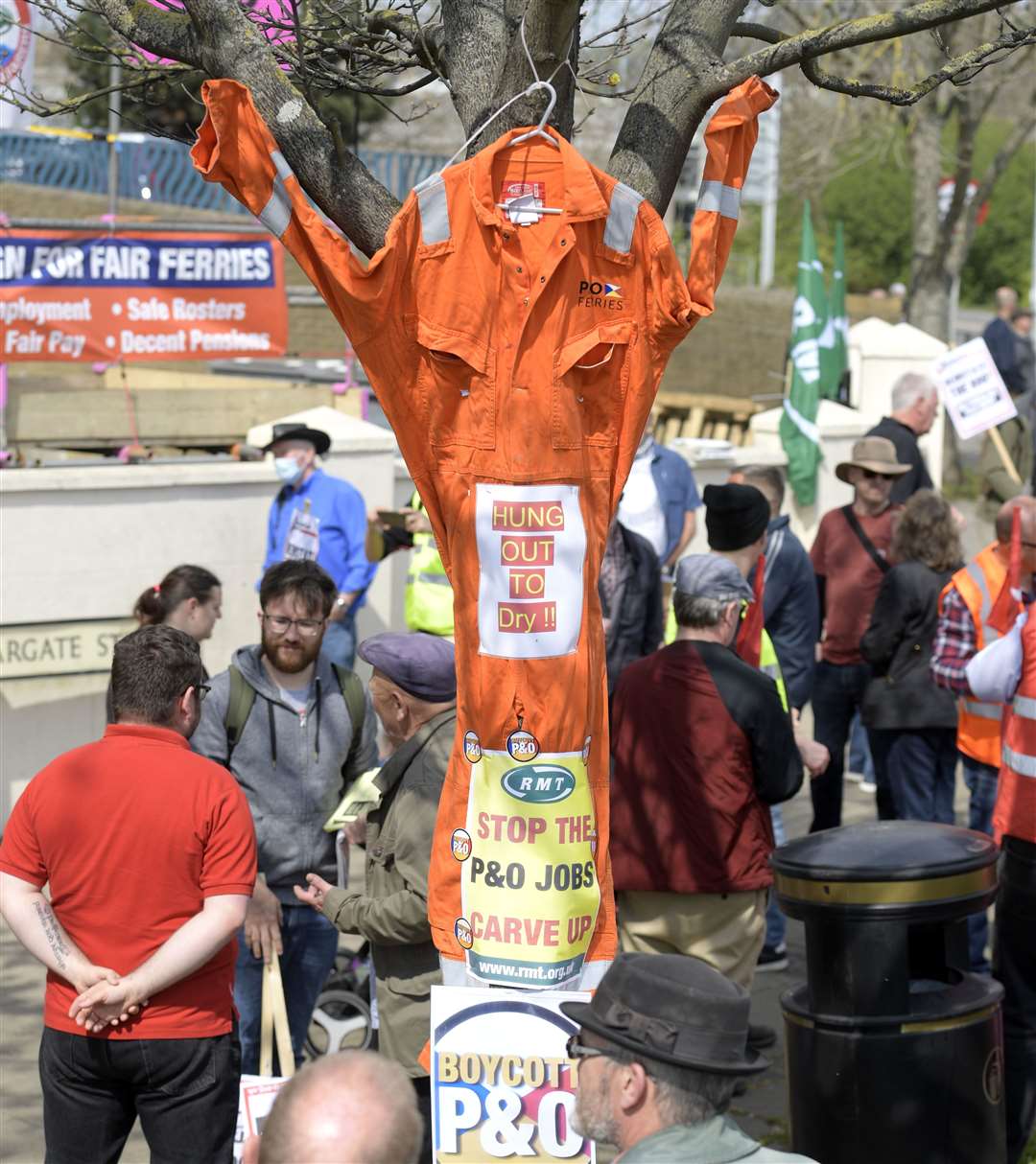 A jumpsuit was hung from a tree at the protest. Picture: Barry Goodwin