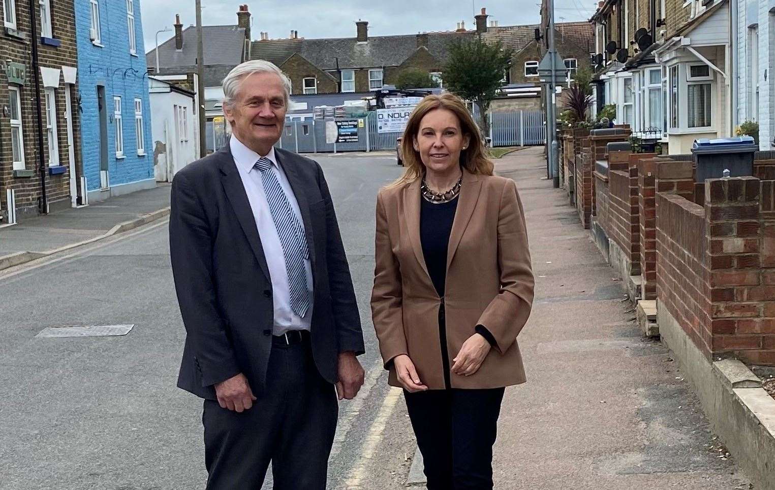 Mrs Elphicke with with Cllr Trevor Bond at Albert Road. Picture: Office of Natalie Elphicke MP