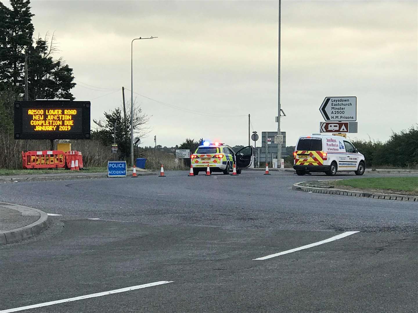 Police shut off the road from Cowstead Corner