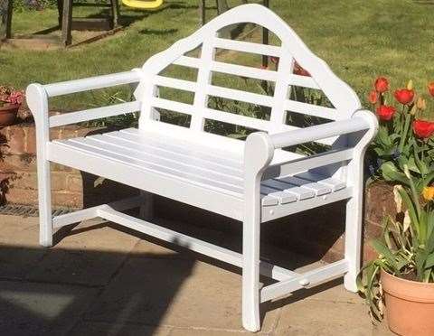 Maggie's garden bench at her home in Rainham