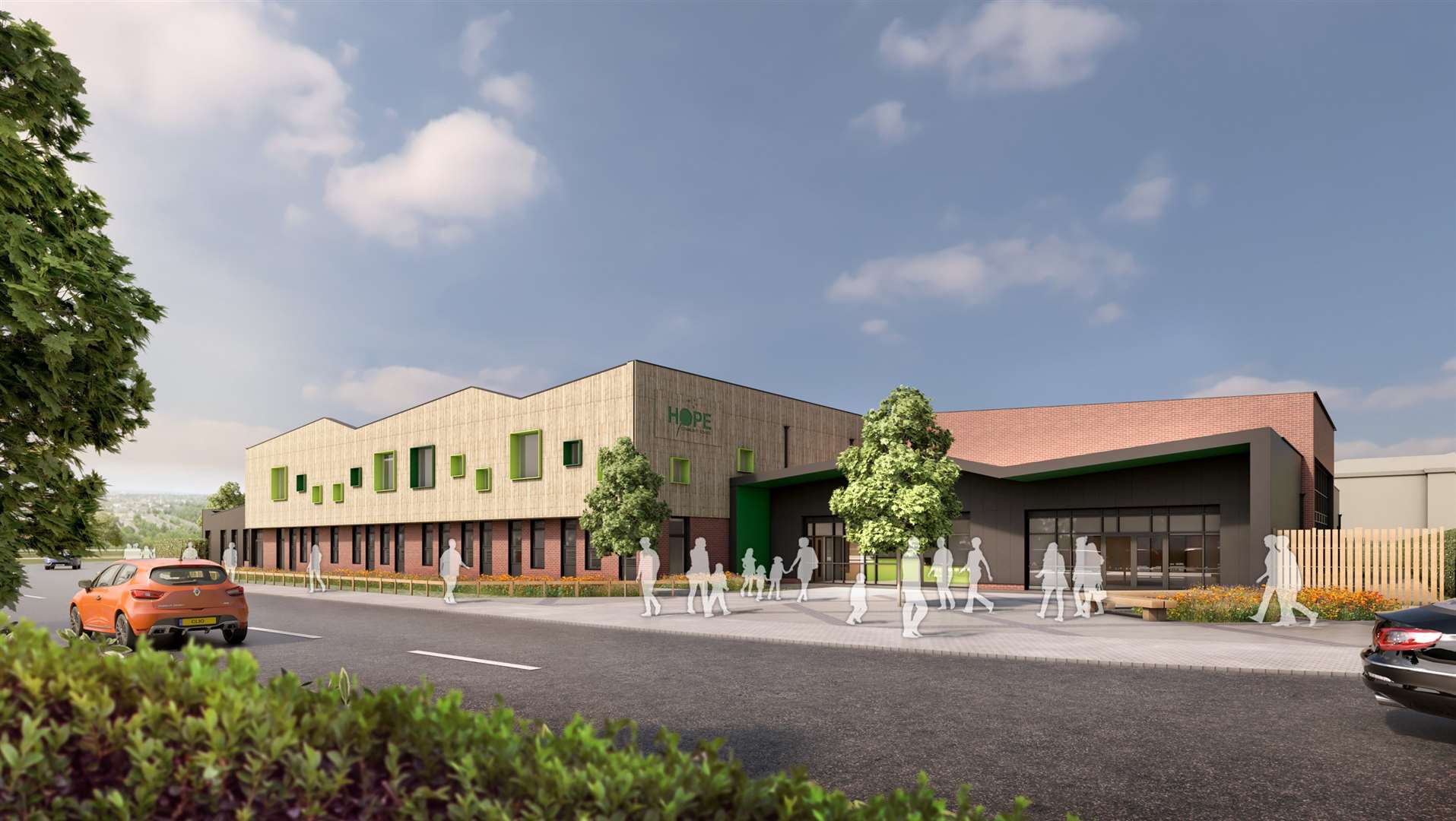 An artist's impression of the planned Hope Community School at Springhead Park, Ebbsfleet Garden City.