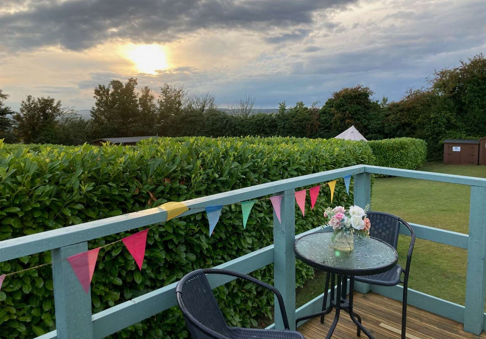 The view from the Pamela shepherds hut as the sun started to set