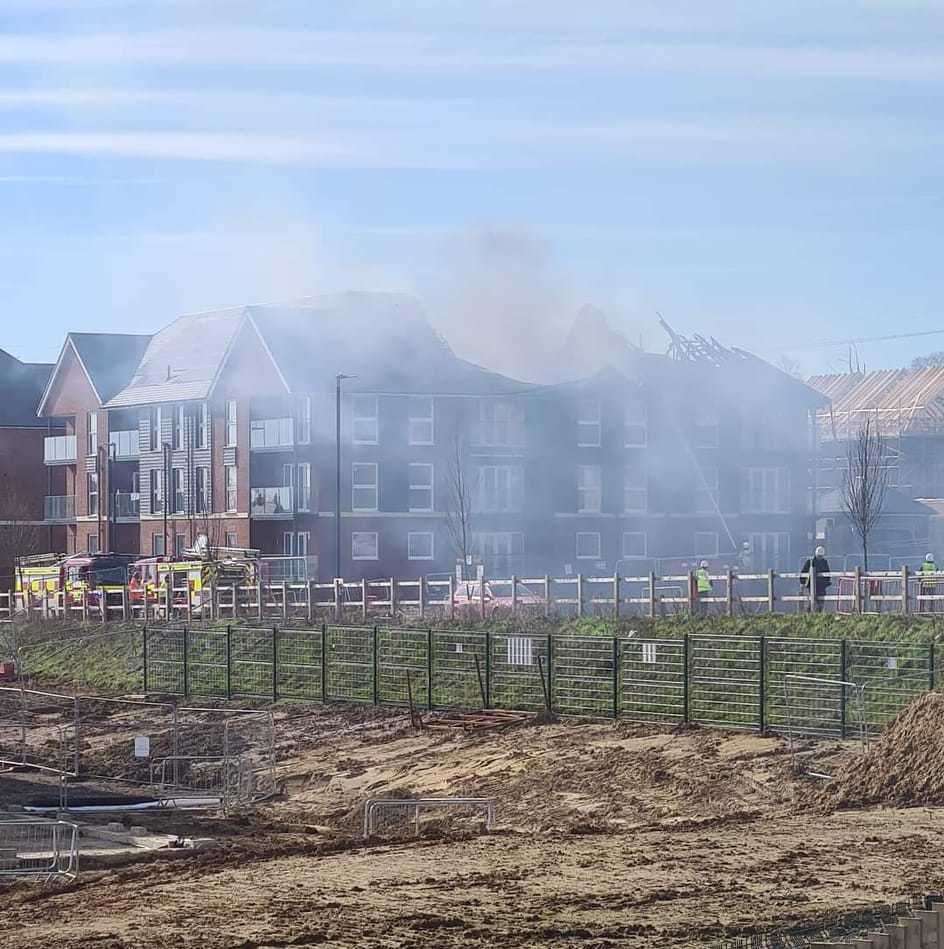 Fire crews battling the blaze at Ebbsfleet