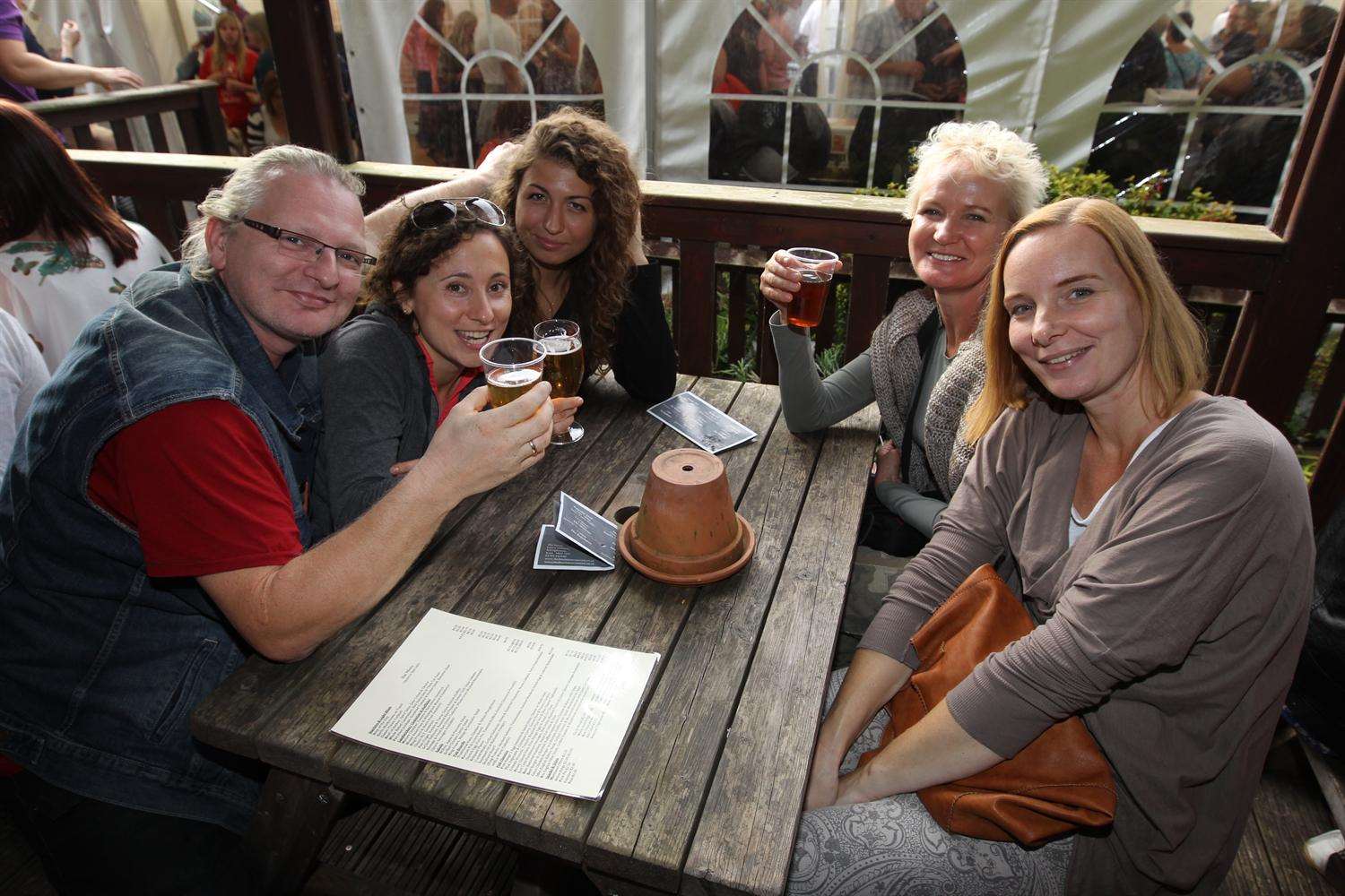 Friends at the Three Tuns at a Kentish Beer and Cider Festival at Lower Halstow.