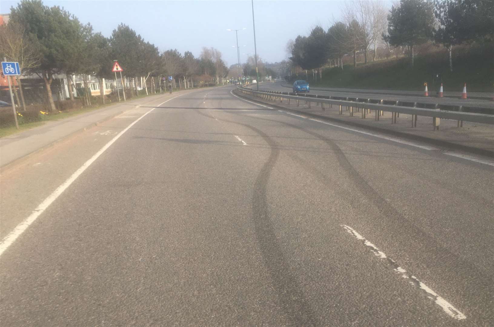 Tyre marks have been left in the road in Crossways Boulevard previously. File photo