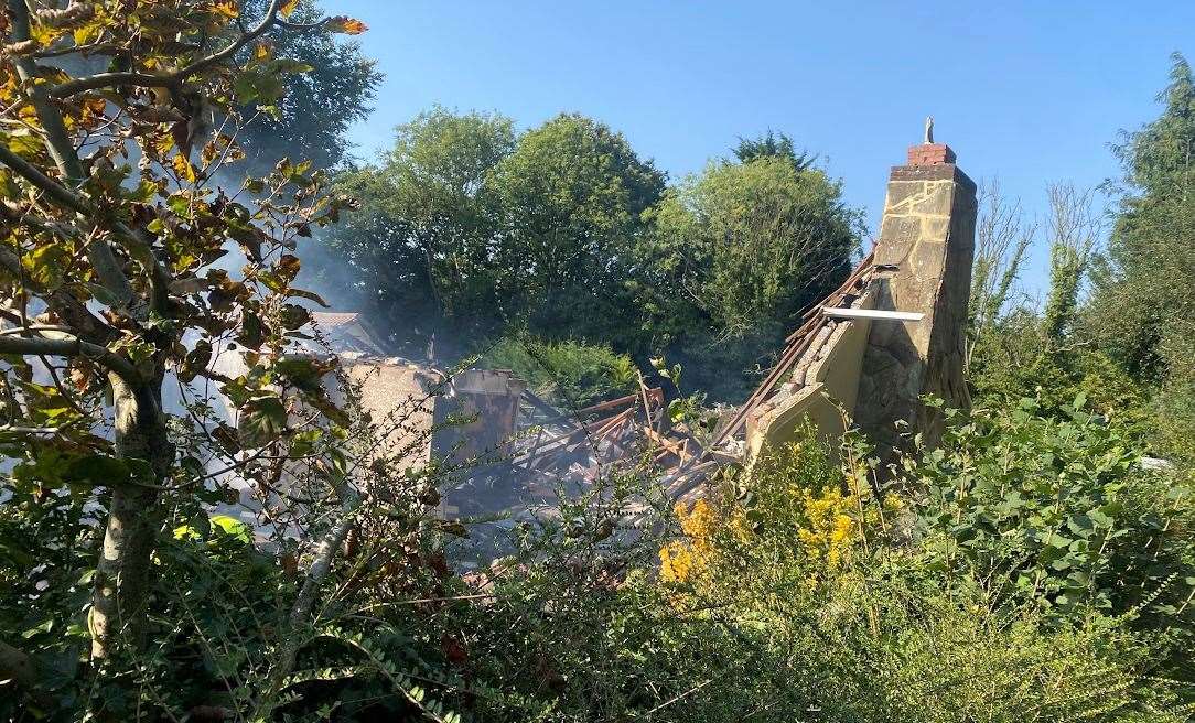 Significant damage has been caused to the bungalow in Canterbury Road, Charing, following an explosion. Picture: Max Chesson