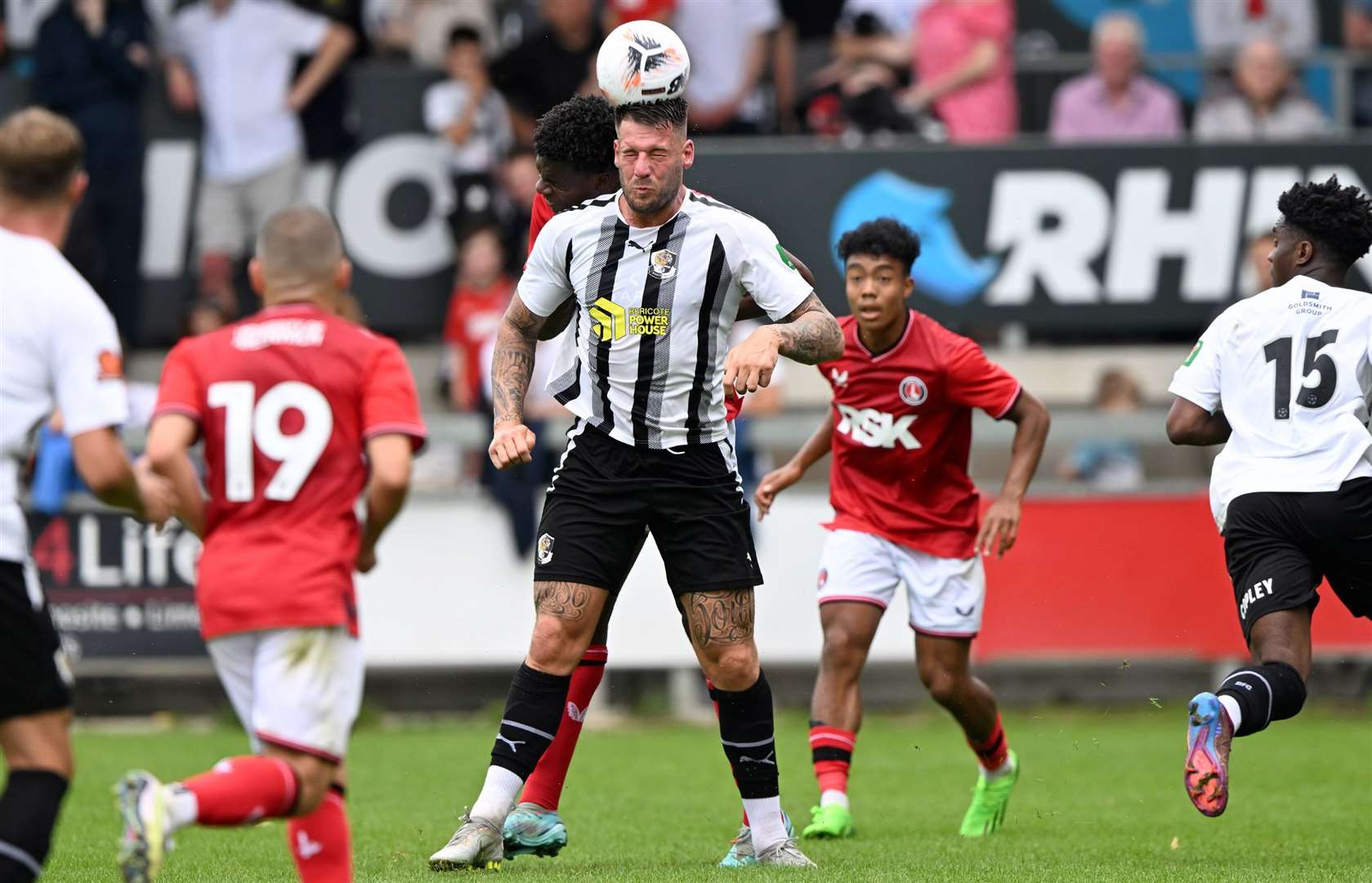 Striker Alex Wall helps the ball on for Dartford against Charlton. Picture: Keith Gillard