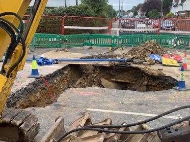 A sinkhole opened up along Tonbridge Road, near the junction with Cherry Orchard Way in Maidstone. Picture: Dean Cheeseman