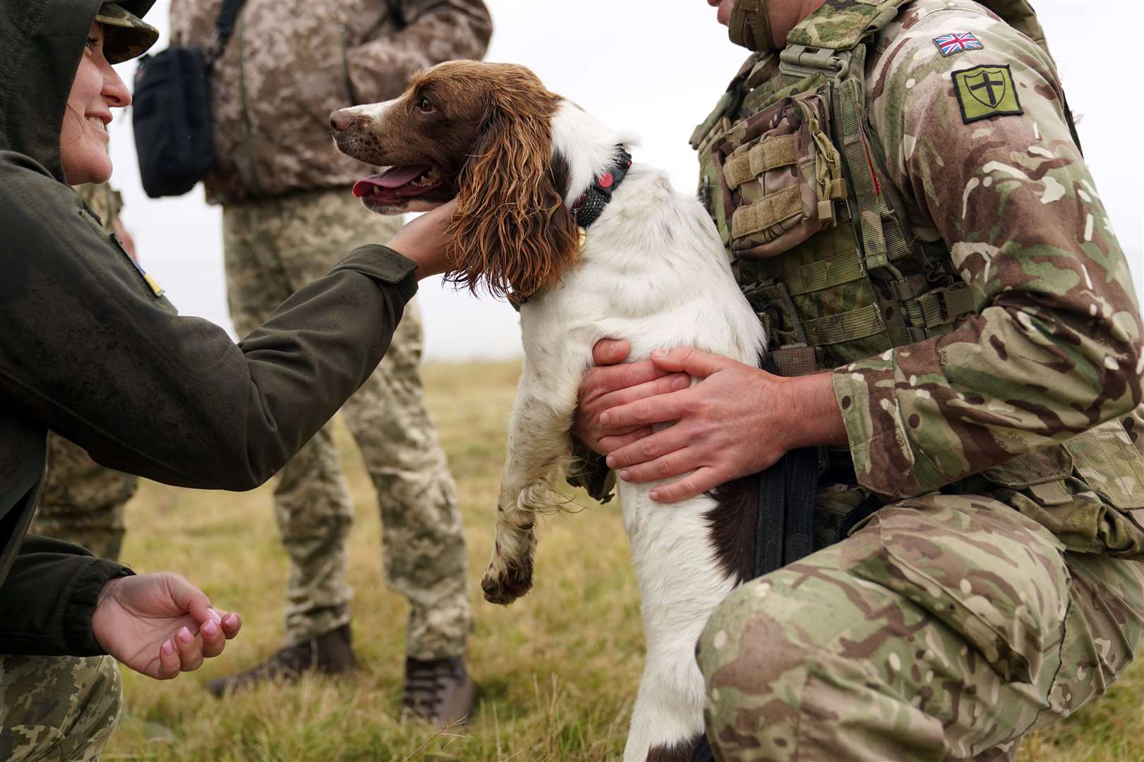 Ukrainian personnel meet military working dog Sophie (Joe Giddens/PA)