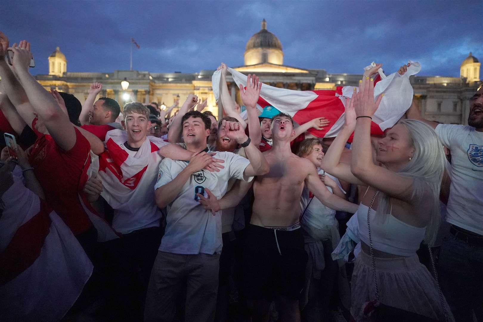 Fans in Trafalgar Square (Victoria Jones/PA)