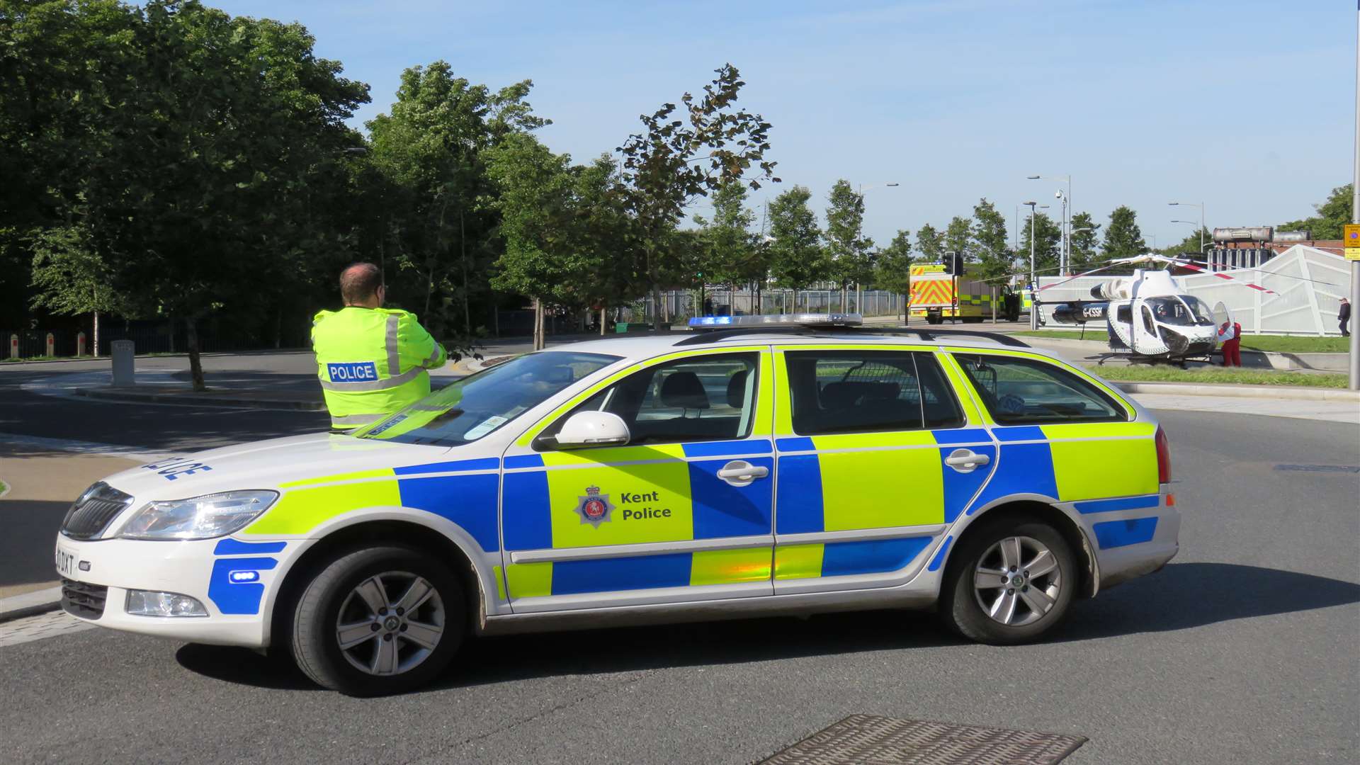 Police closed the road to allow for the air ambulance to land. Picture: Andy Clark