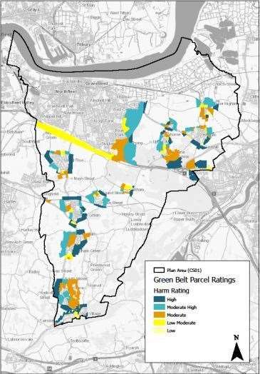 Green belt development sites identified by Gravesham council as part of