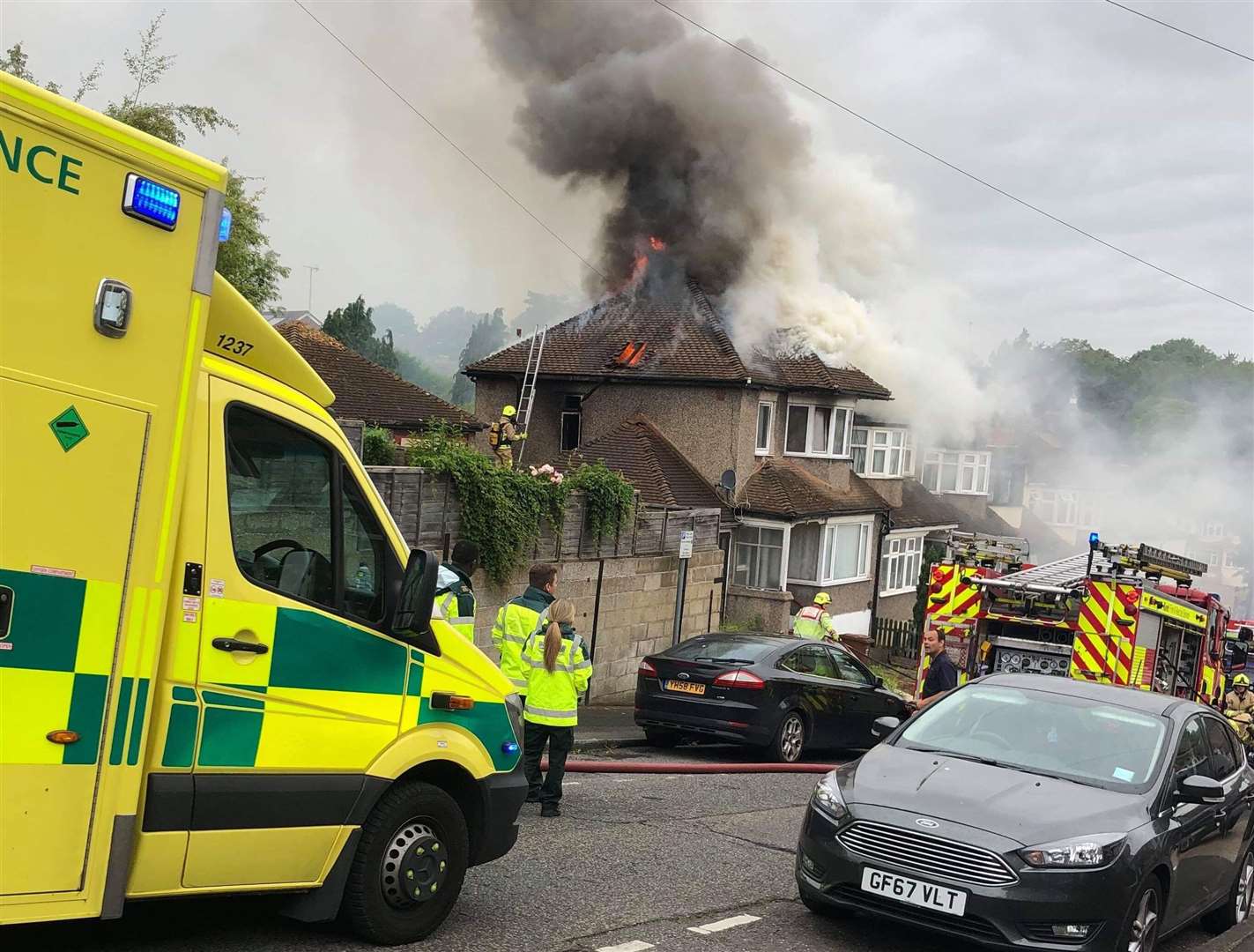 Emergency crews at the scene of a house fire in Grosvenor Avenue, Chatham