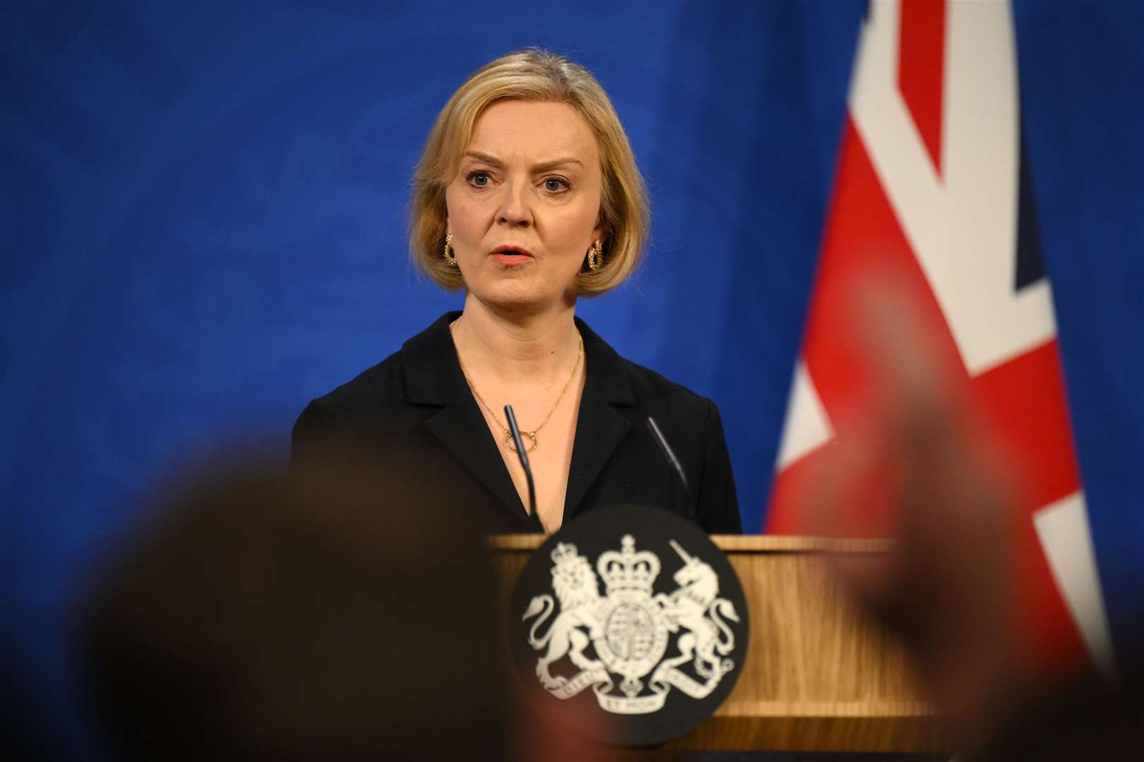 Prime Minister Liz Truss during a press conference in the briefing room at Downing Street on Friday (PA)