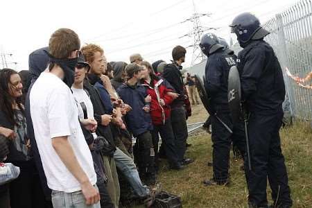 Police and protesters in stand-off at Kingsnorth earlier today