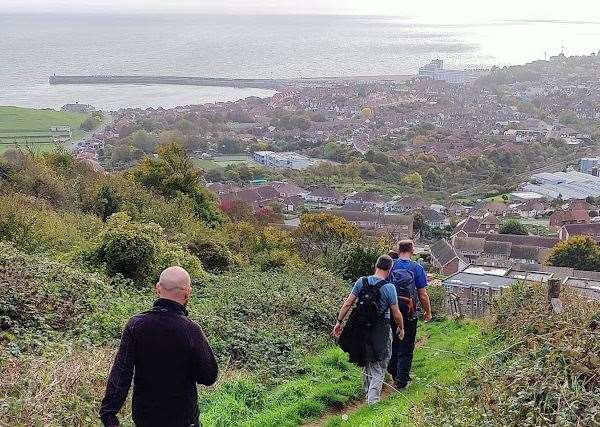 The gang walked along the cliffs in the section from Dover to Folkestone