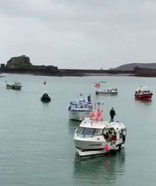 Screengrab of French fishing vessels outside the harbour at St Helier (Alex Ferguson/PA)