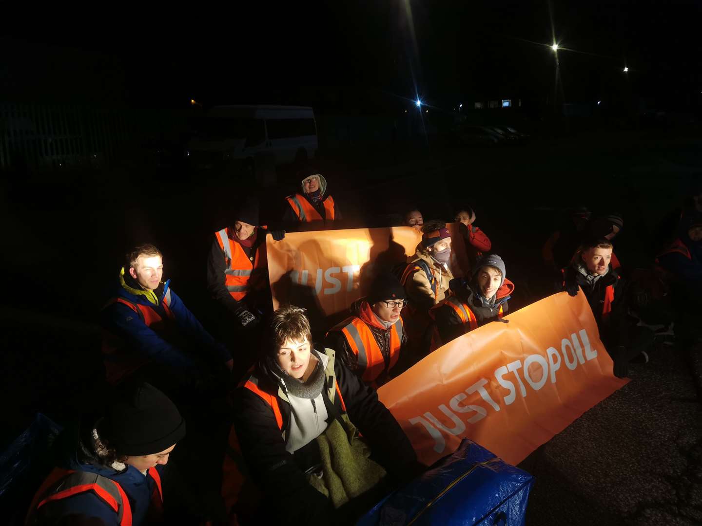 Activists during their blockade of Esso Birmngham Fuel Terminal early on Friday (Just Stop Oil)