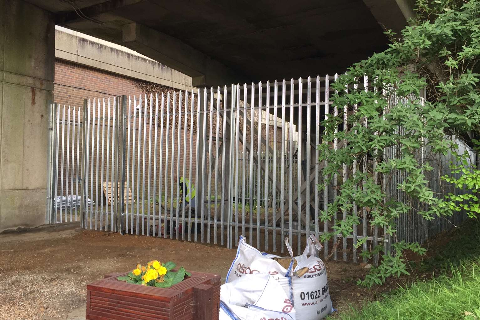 A galvanised steel fence has been erected