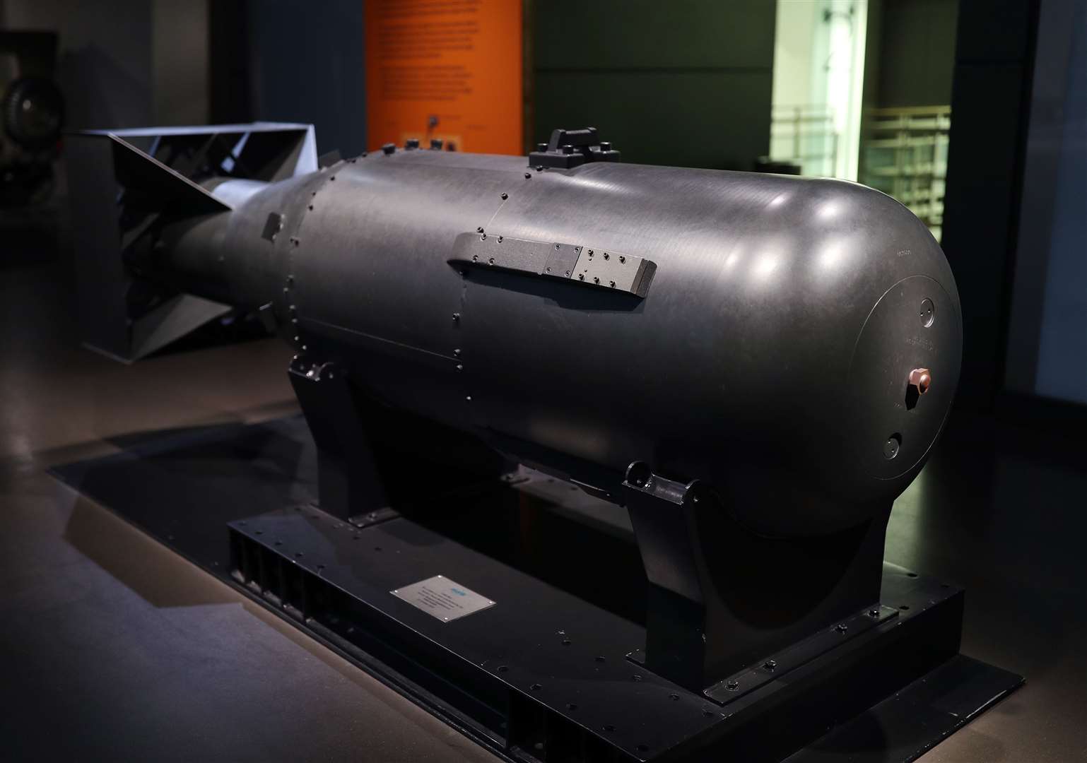 One of five casings made for the ‘Little Boy’ atomic bomb that was dropped on Hiroshima, at the Imperial War Museum London (Yui Mok/PA)