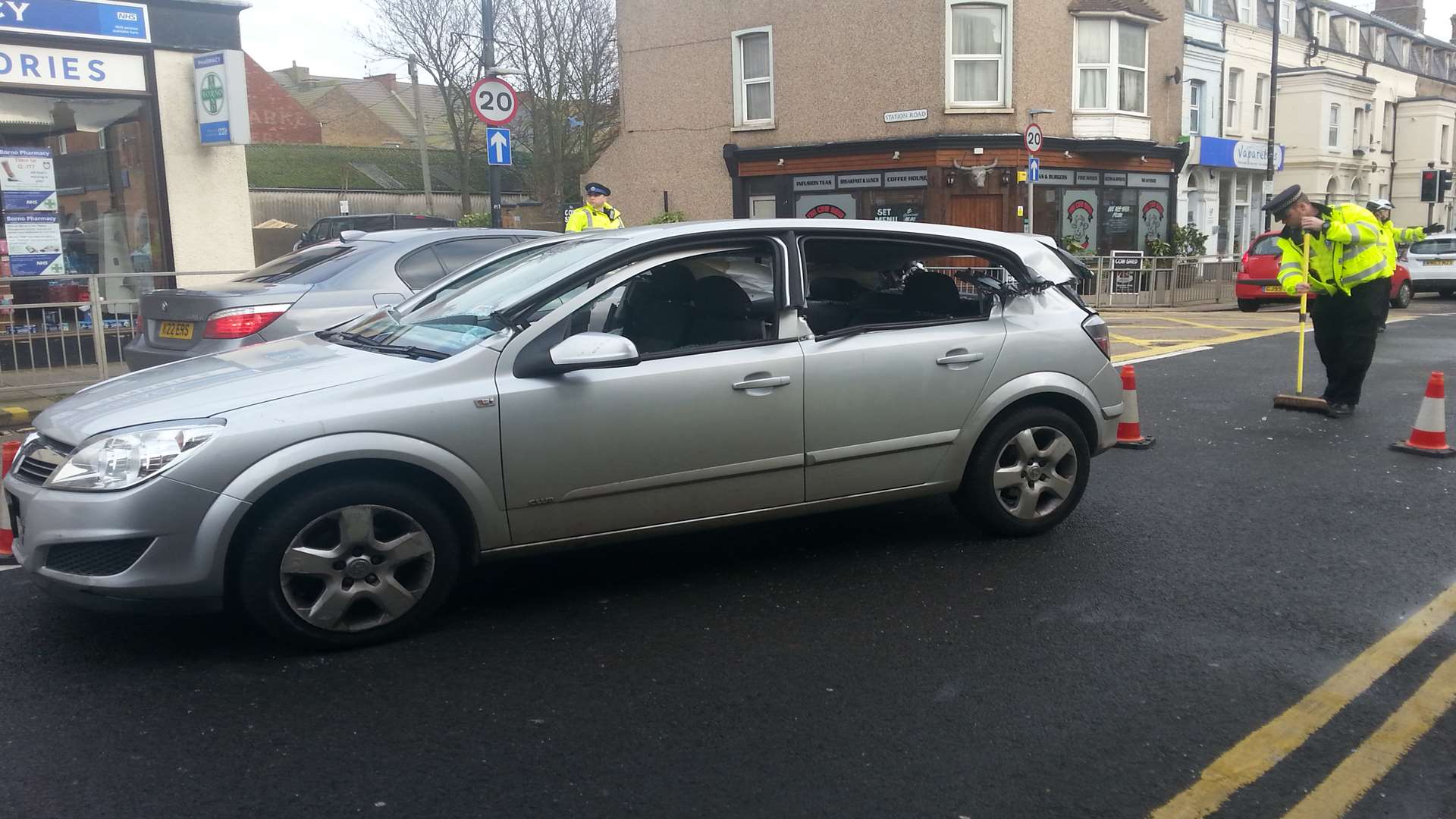 The wreckage of the Vauxhall Astra