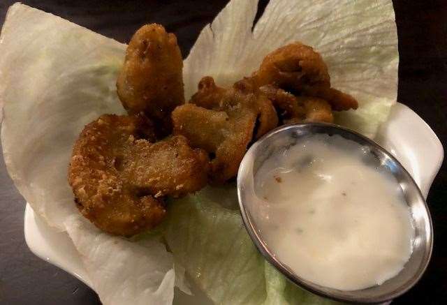 Served with a garlic dip, we decided to start by sharing some beer-battered mushrooms