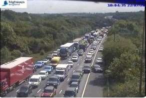 Traffic is queuing along the A2 westbound carriageway