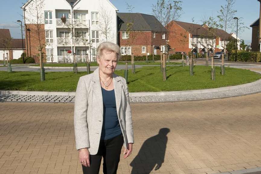 Sylvia Bennett beside the island which has been confusing people on the Eden Village estate