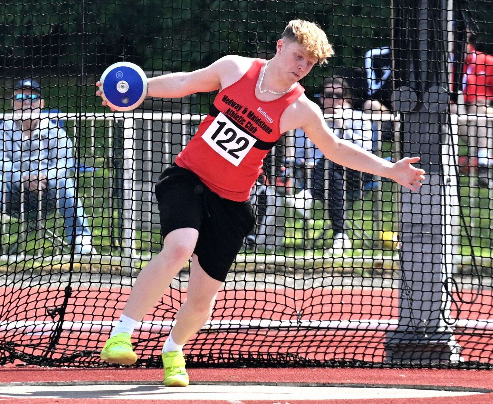 Medway & Maidstone AC’s Daniel Culver won the Under-20 Men’s discus. Picture: Simon Hildrew