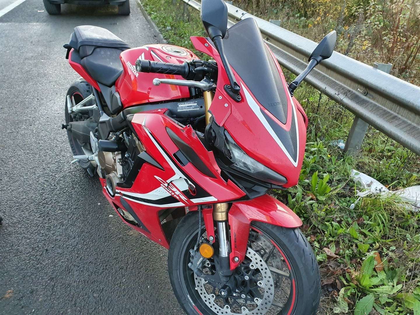 Jade was riding her Honda on the A2 when she was knocked off by a blue van (23531235)