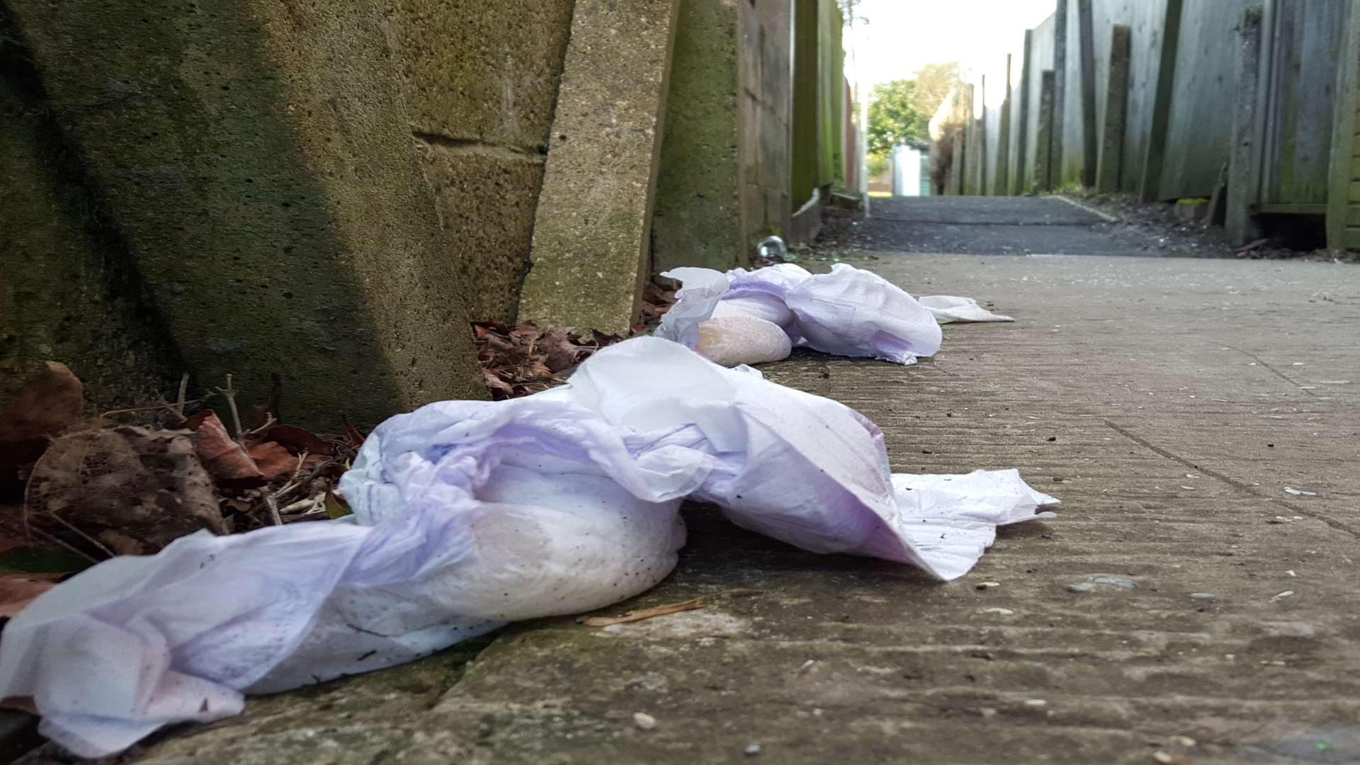 The nappies dumped in an alley way between Oak Tree Road and Harper Road