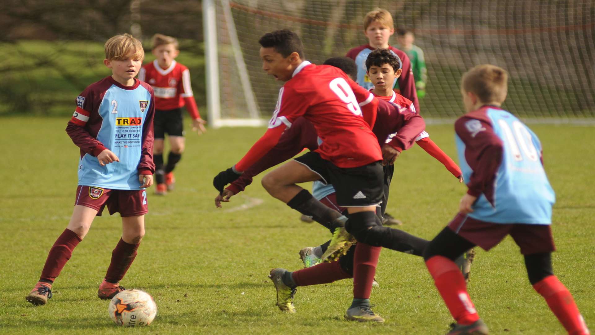 Thamesview (red) and Wigmore Youth Wanderers under-12s contest the points in Under-12 Division 1 Picture: Steve Crispe