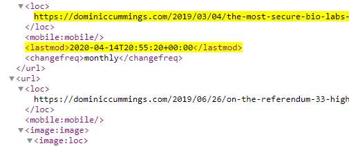 Mr Cummings’ website data shows an edit to the blog post on April 14 (Screen grab/dominiccummings.com)