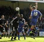 Neil Harris goes close with a header. Picture: MATTHEW READING