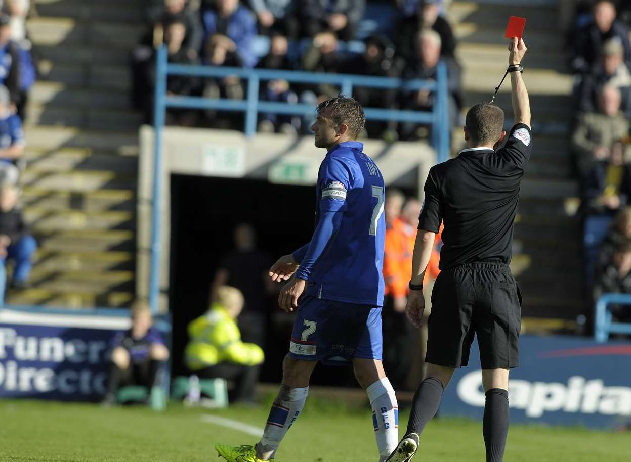 With 34 minutes gone skipper Doug Loft sees red after his two-footed tackle on Luke O'Neill