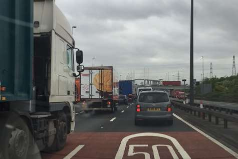 Queues for the tunnel were still several miles long. Picture: Trina Gore