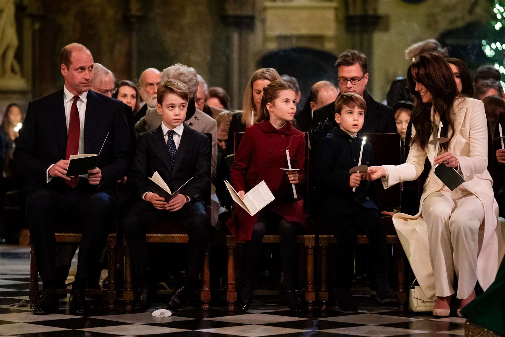 (left to right) The Prince of Wales, Prince George, Princess Charlotte, Prince Louis and the Princess of Wales during during last year’s carol service (Aaron Chown/PA)