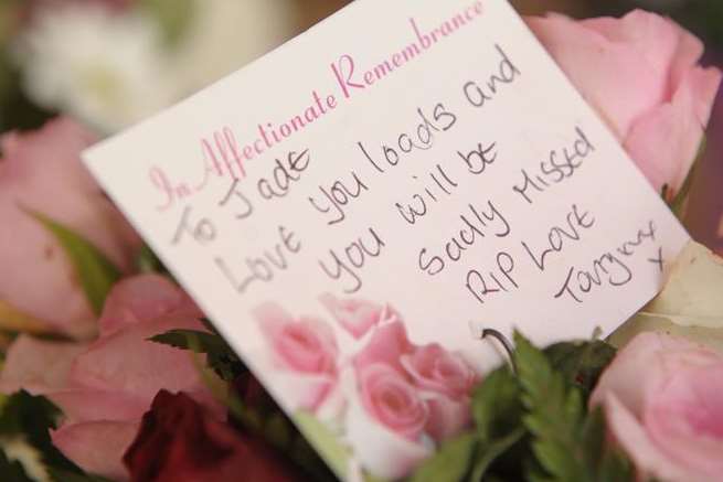 One of many floral tributes to Jade Glen at her funeral