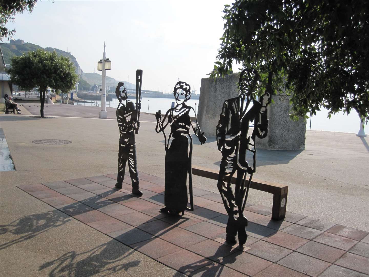 Dame Vera Lynn (centre) is honoured at Dover Portrait Bench along with novelist Ian Fleming and Dover lad Jamie Clarke who carried the Olympic torch in 2012