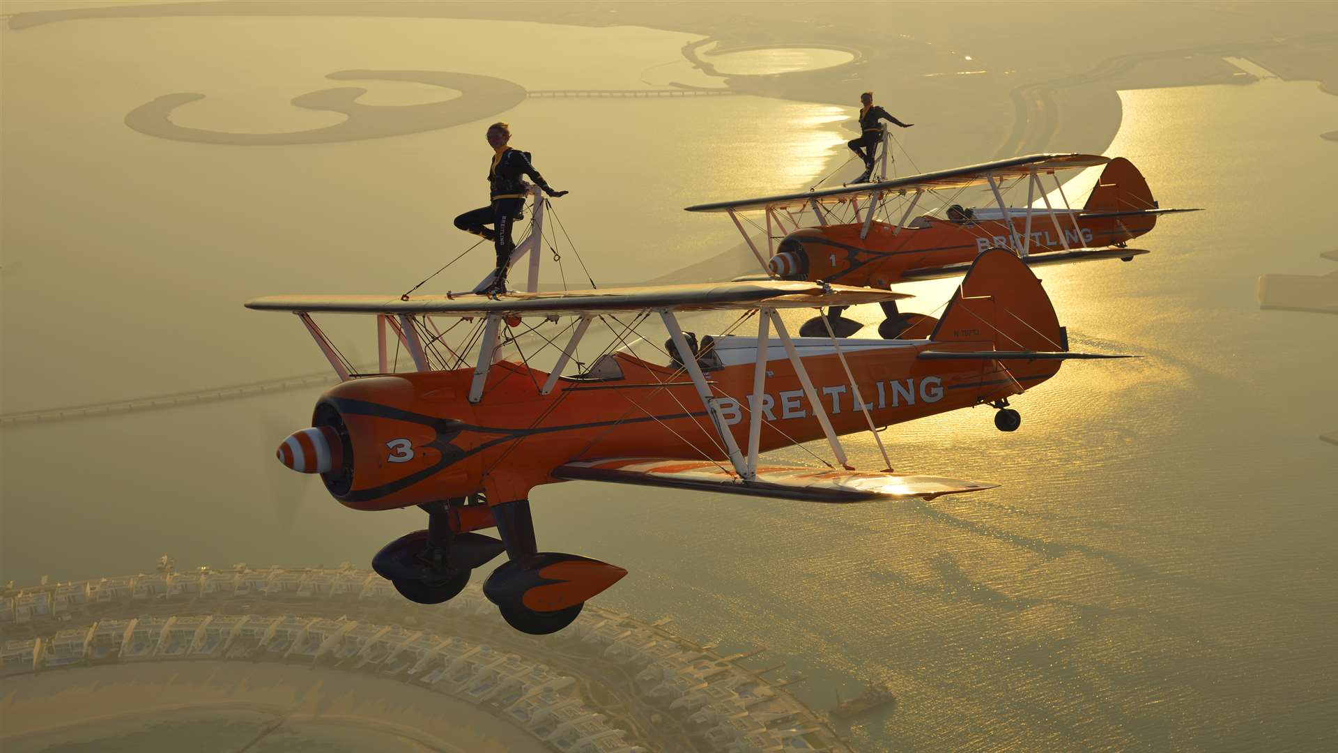 The daring wingwalkers of the world famous Breitling Wingwalking team