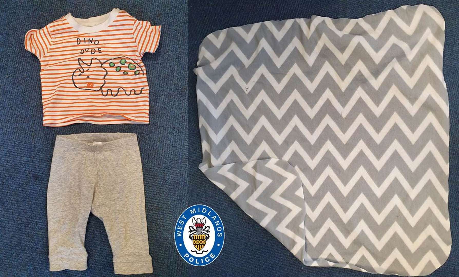 The clothing and blanket baby George was wearing when he was discovered (West Midlands Police/PA)