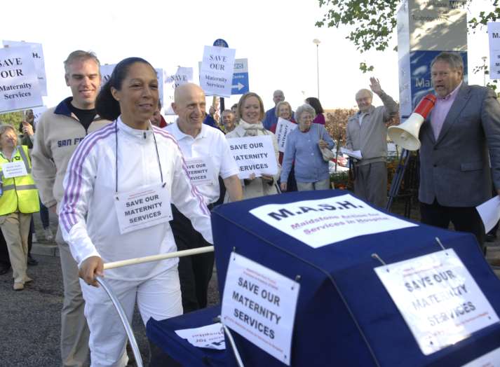 Helen Grant, pictured her in 2009 when as a parliamentary candidate she pushed a pram from Maidstone Hospital to Tunbridge Wells Hospital in protest at the decision by the hospital trust to keep full maternity services at Pembury only