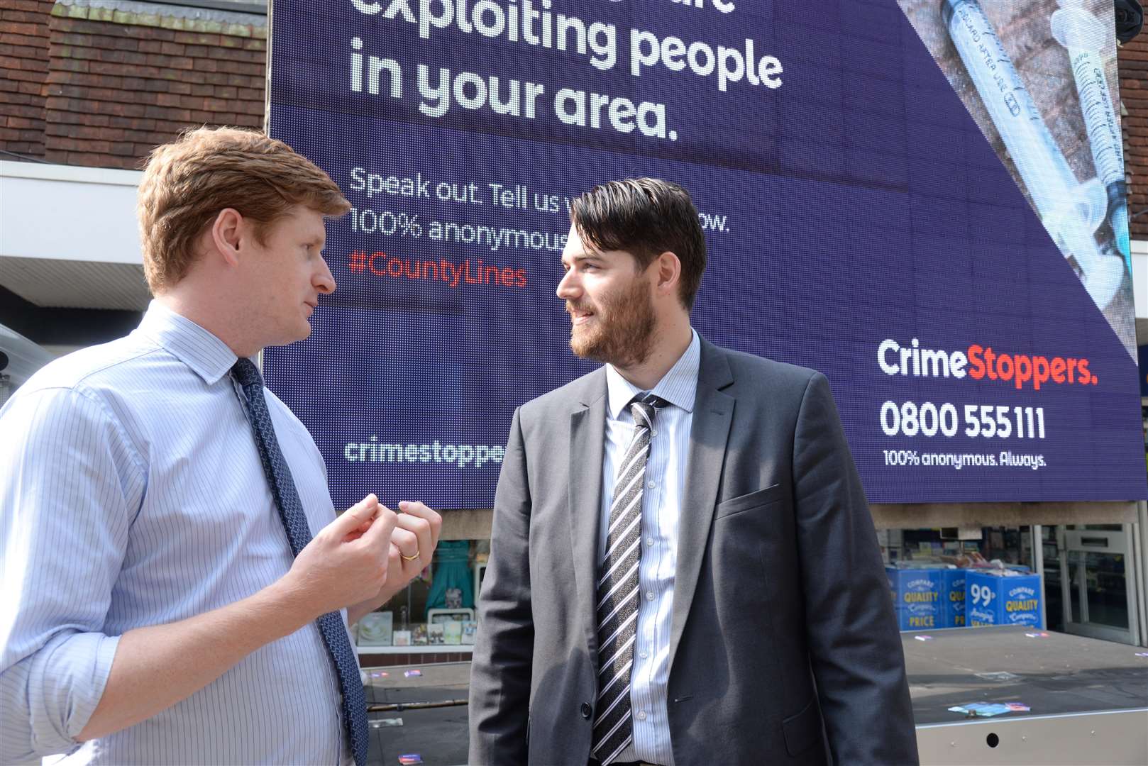Kent Police and Crime Commissioner Matthew Scott, left, with Philip Breckon, Crimestoppers regional manager in Gravesend. Picture: Chris Davey